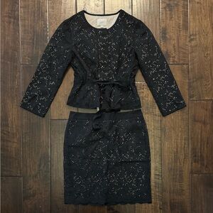 Ann Taylor Loft Suit Blazer Pencil Skirt 2 Piece Set Size 8 Black Eyelet Petite
